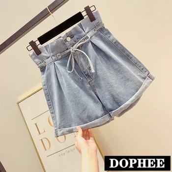 

2019 Summer New High Waist Denim Shorts Women Wide Legged Loose Jeans Shorts Girl Students All Match Blue Denim Shots