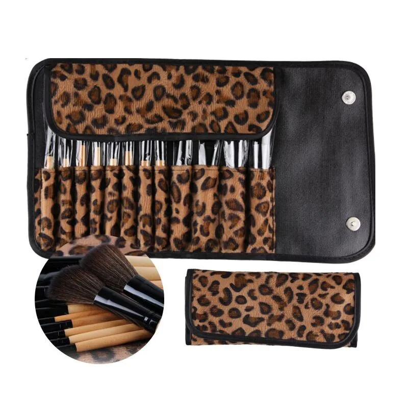 

12 PCS Pro Makeup Brush Set Cosmetic Tool Leopard Bag Beauty Brushes кисти для макияжа maquiagem profissional completa W510