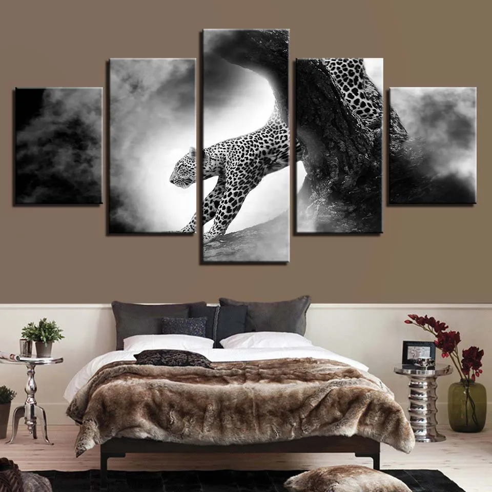 

Artwork HD Prints Home Decoration Canvas Painting 5 Pieces Wall Art Animals Leopard Modular Living Room Pictures Creative Poster