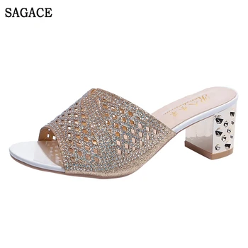 

SAGACE Women's Ladies Bohemia Style Crystal Peep Toe Slipper Sandals Casual Sexy High Quality Outsid Ladies Shoes Med 3cm-5cm