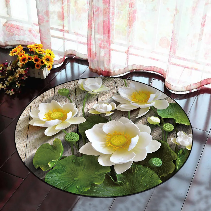 

3D Lotus Fish Beach Round Carpet Non-Slip Floor Rugs Yoga Mat For Bedroom Living Room Play Karpet Computer Chair Hang Basket Mat