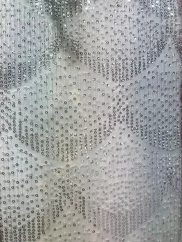 

White Nigerian embroidered tulle mesh lace fabric with sequins beads wholesale african lace fabric