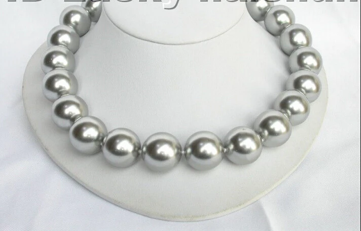 

FREE SHIPPING>@@> 18" 20mm 100% round gray south sea shell pearl necklace ^^^@^Noble style Natural Fine jewe &