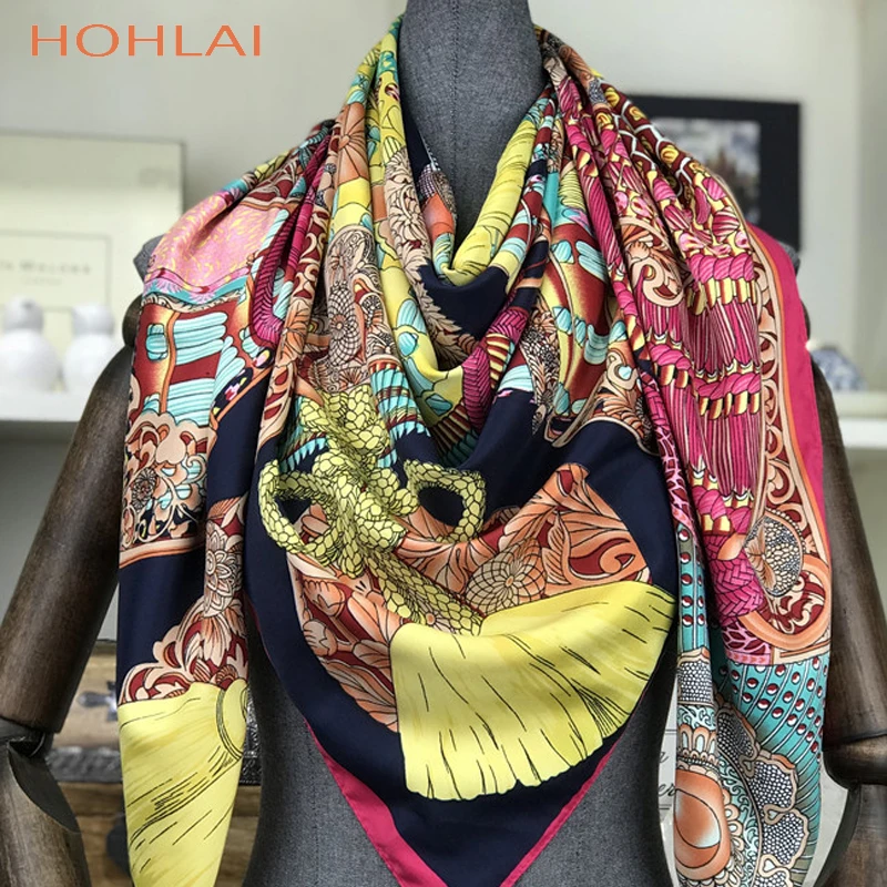 Модный дизайн, квадратный шелковый шарф для женщин, бандана с принтом, Женская шаль, хиджаб, элегантная повязка на голову, кольцо, шарфы, обертывания, 130*130 см