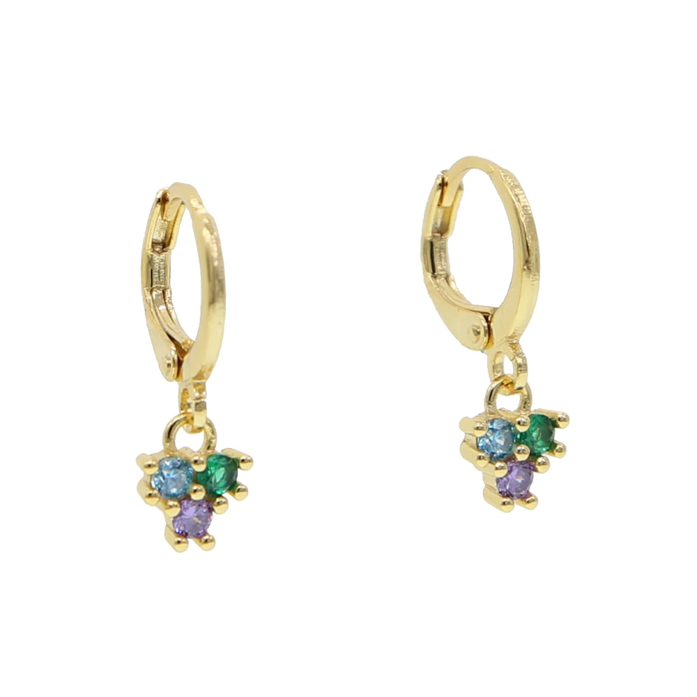

Hot sale 2019 summer GOLD filled 3 dots women drop earings with green purple blue round CZ fashion mini ladies jewelry cheapest