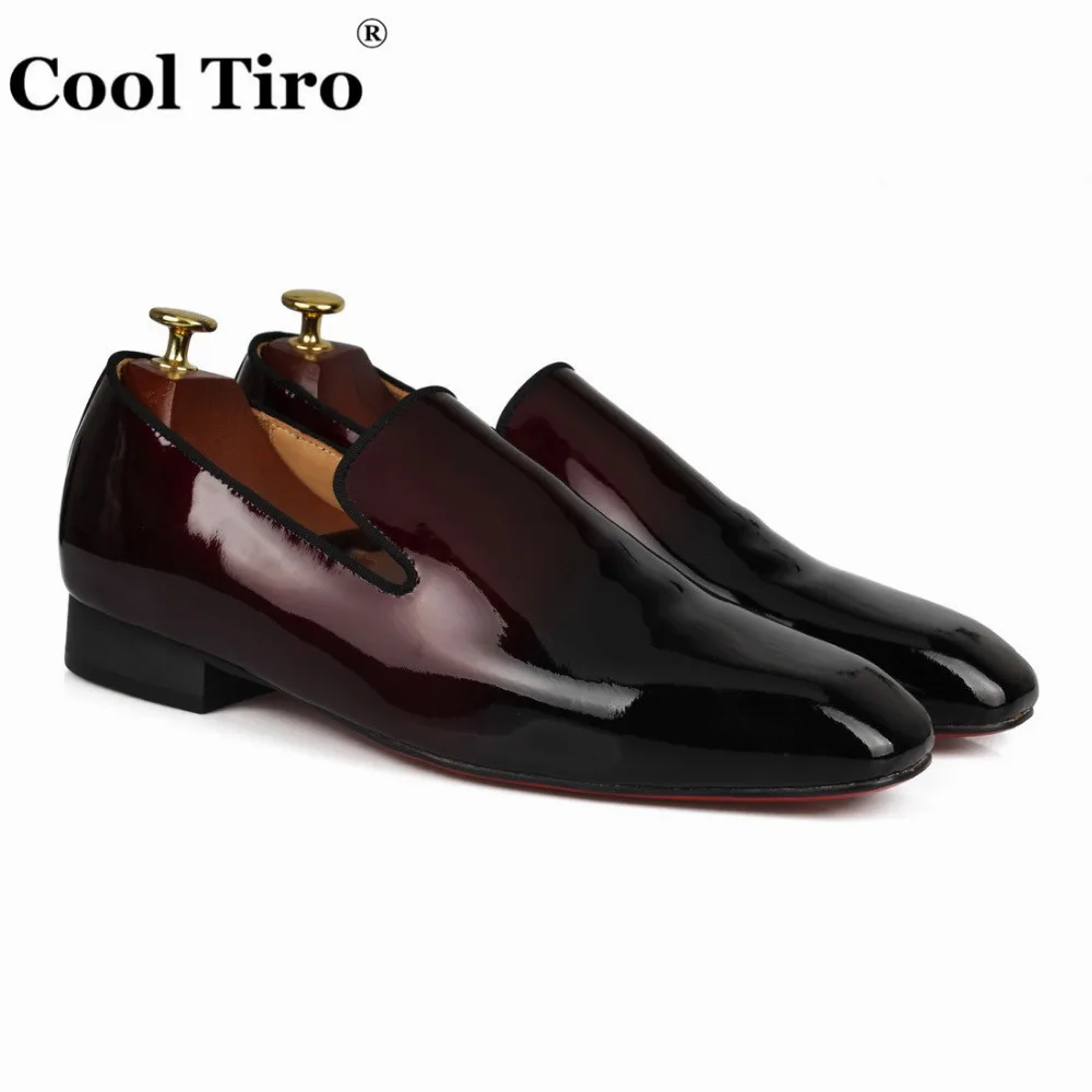 

COOL TIRO new Black and red gradient patent leather men handmade loafers Fashion Banquet and prom men dress shoes