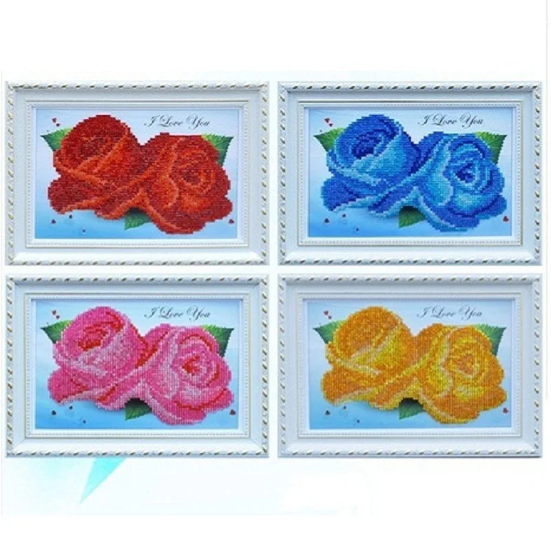 

PSHINY 5D DIY diamond embroidery lover Rose Flower Pictures mosaic kit Transparent Round Rhinestone Diamond painting Cross Stich