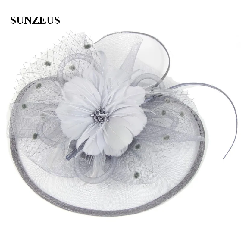 Большие Перья, цветы, элегантная Свадебная шляпка для невесты, темно-синие тюлевые шляпы, Женские официальные головные уборы для волос, украшение, черный SH58