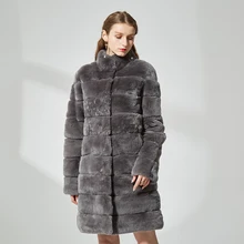 Настоящее пальто с мехом длинный мех кролика пальто для женщин Стенд воротник