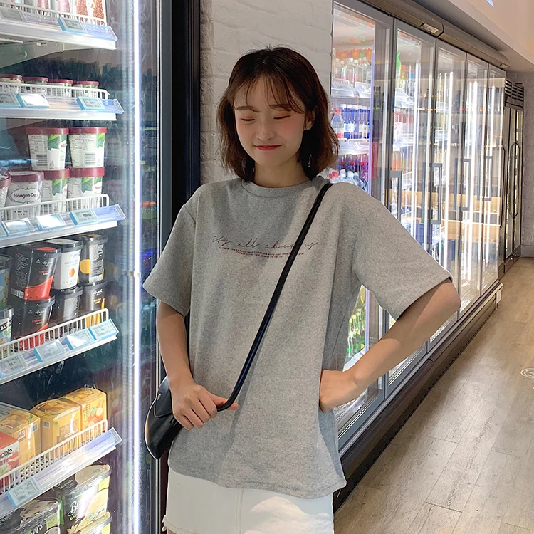 

Loose ins round neck plus size short sleeve t-shirt female student shirt half sleeve 2019 summer letter