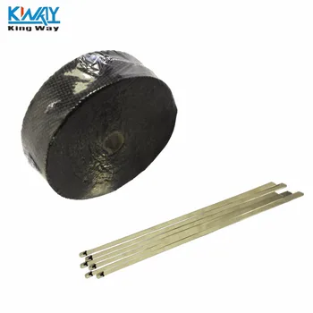 

FREE SHIPPING - King Way - 2" BLACK 50Ft Roll Exhaust Header Fiberglass Heat Wrap Tape + 6 Ties Kit