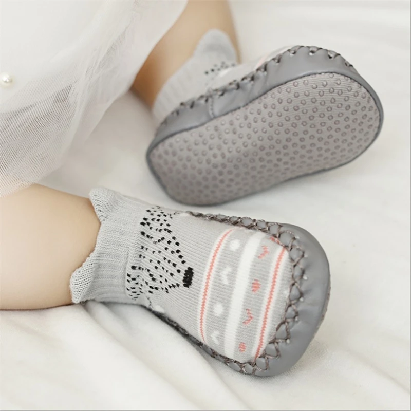 Детские носки-тапочки; нескользящая обувь с мягкой подошвой; дышащие хлопковые носки с животными; носки для маленьких девочек с резиновой подошвой; детские носки