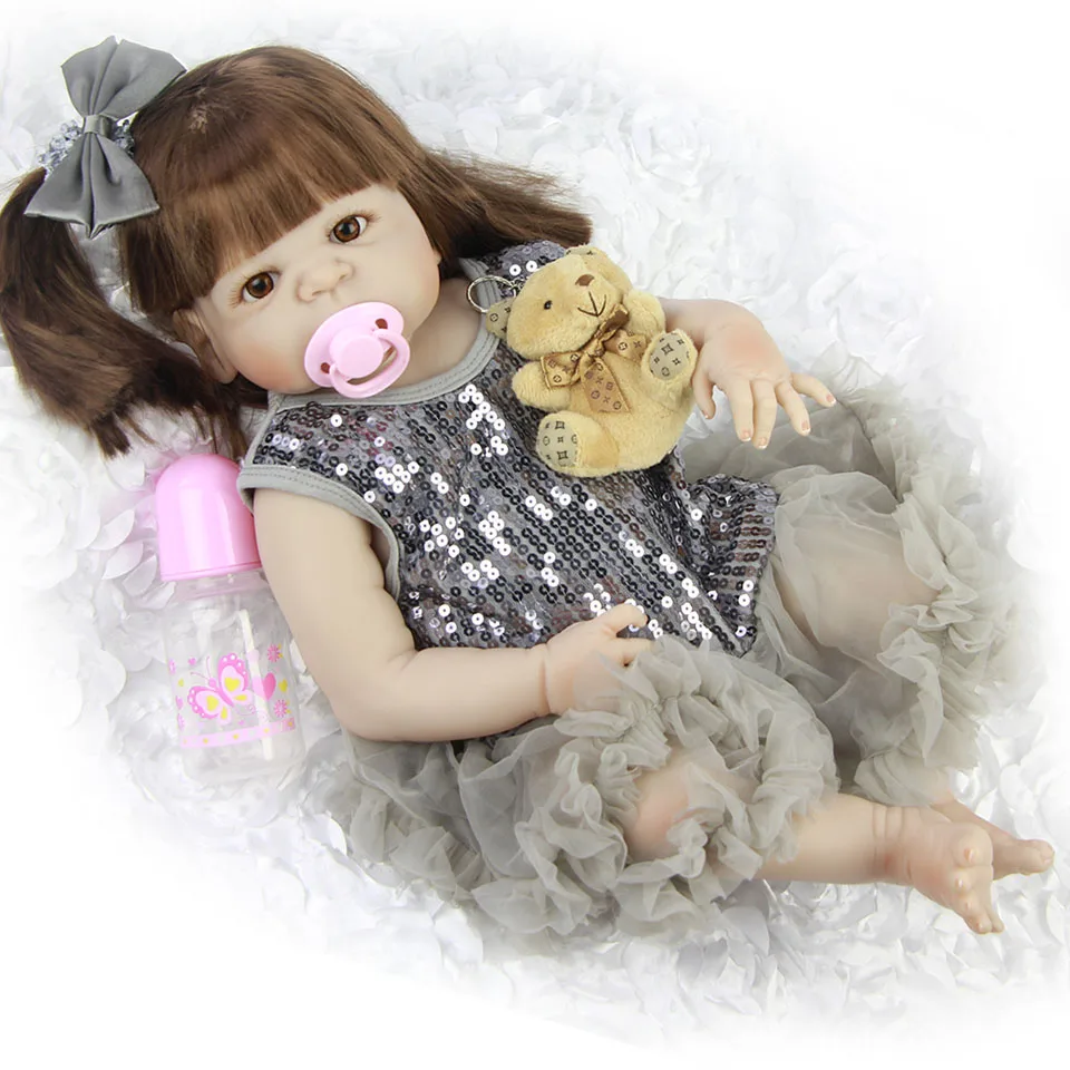 55cm Full Body Silicone Reborn Girl Baby Doll Toys Like Real 22inch Newborn Princess Toddler Babies Dolls Bathe Toy Xmas Gift