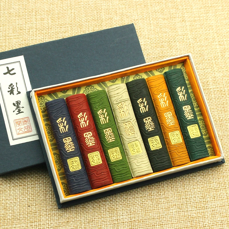 Exquisite Multicolored Ink Stick Set Traditional Chinese Painting Inkblock Calligraphy Writing Drawing Sumi-e Water Grinding Ink