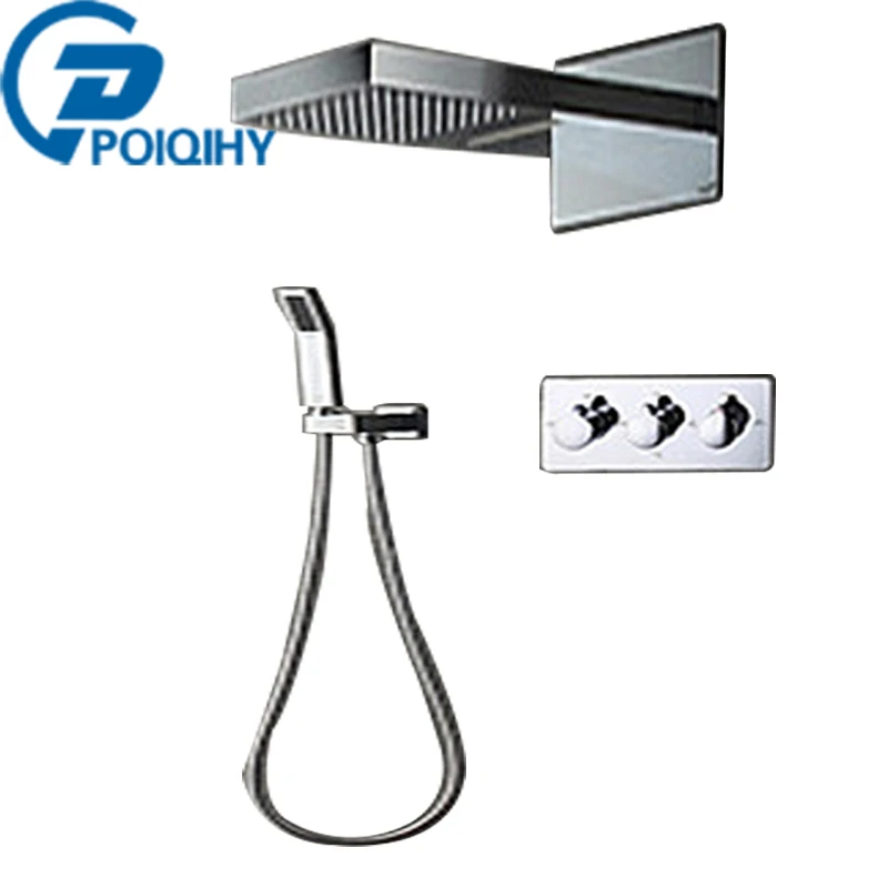 

POIQIHY Thermostatic faucet Chrome Mixer Valve Wall Mount Rainfall Bath Shower Mixer Taps LED Shower head