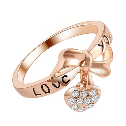 

2015 Hot Women's Fashion Love Bow-Knot Rose Rhinestone Wedding Party Ring