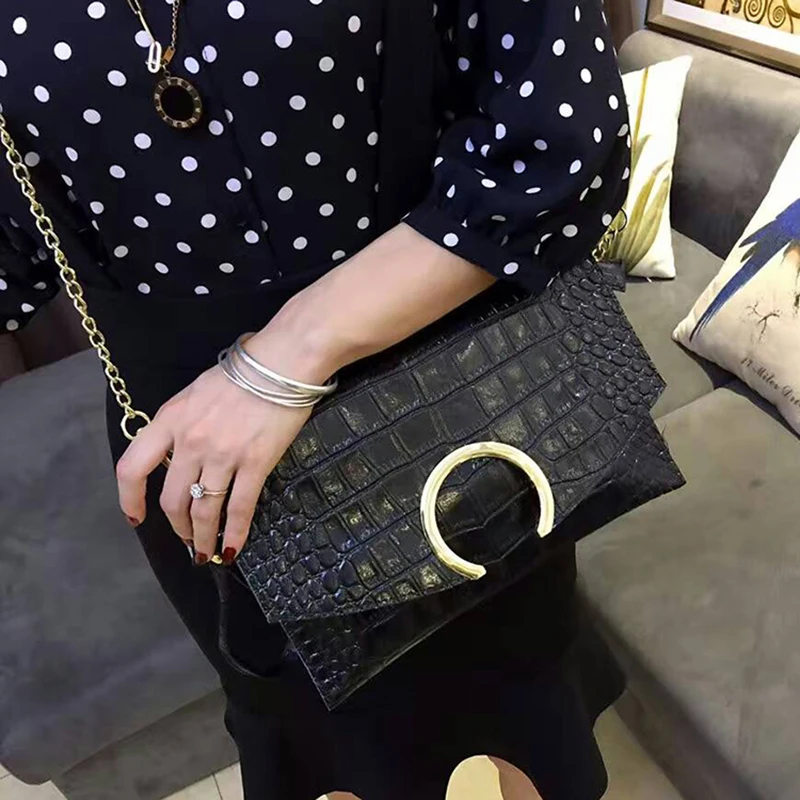 Модный женский клатч из крокодиловой кожи, кожаный женский конверт с аллигатором, вечерняя сумочка, дизайнерская брендовая сумка Shoudler