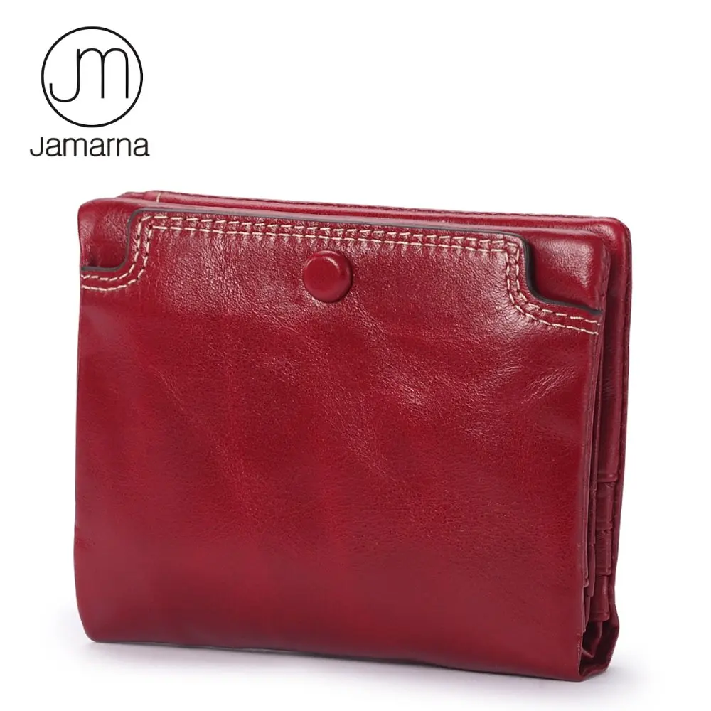 

Jamarna 2017 Female Short Wallet Genuine Leather Oil Wax Bifold Coin Purse Card ID Holder Zipper Pocket Wallet Women Small