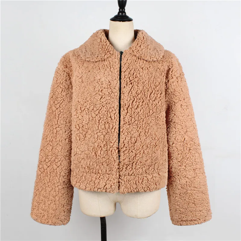 Women's clothing autumn winter short jacket new imitation lamb hair camel color coat warm fur flap fur soft plush fur (5)