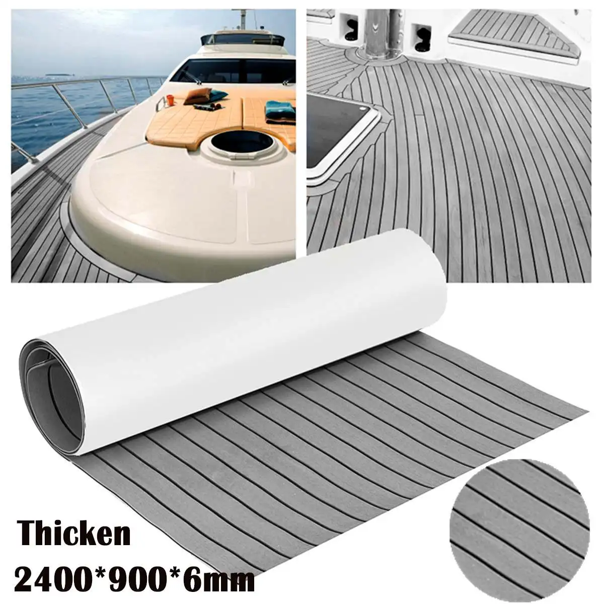 

900x2400x6mm Self Adhesive Teak Decking EVA Foam Marine Flooring Faux Grey White Lines EVA Foam Boat Decking Sheet Accessories