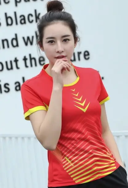 Новая рубашка для бадминтона/костюм для тенниса Мужская дышащая футболка быстросохнущая Спортивная одежда для игры в настольный теннис, футболка шорты - Цвет: lady red shirt