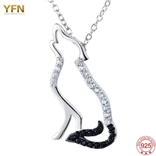 YFN Joyería Fina de Plata de ley 925 de Joyería de Moda Collar Negro Lobo Blanco Cubic Zirconia colgante collar De Joyería de Los Hombres