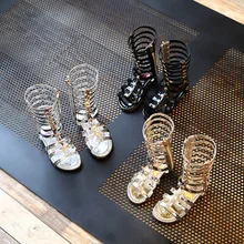 2019 Kids Girl Gladiator Sandals Summer Children's Sandals Korean Girls High-top High Tube Rivets Hollow Roman Shoes Boots