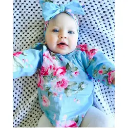 2019 Летняя мода новорожденный младенец дети девочки мальчики цветочные боди милые повязка на голову, комплект одежды для детской одежды