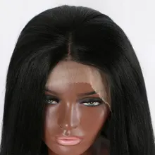 Bombshell синтетический парик на кружеве черный яки прямые Термостойкие волокна волос естественная линия волос средний пробор для женщин парики