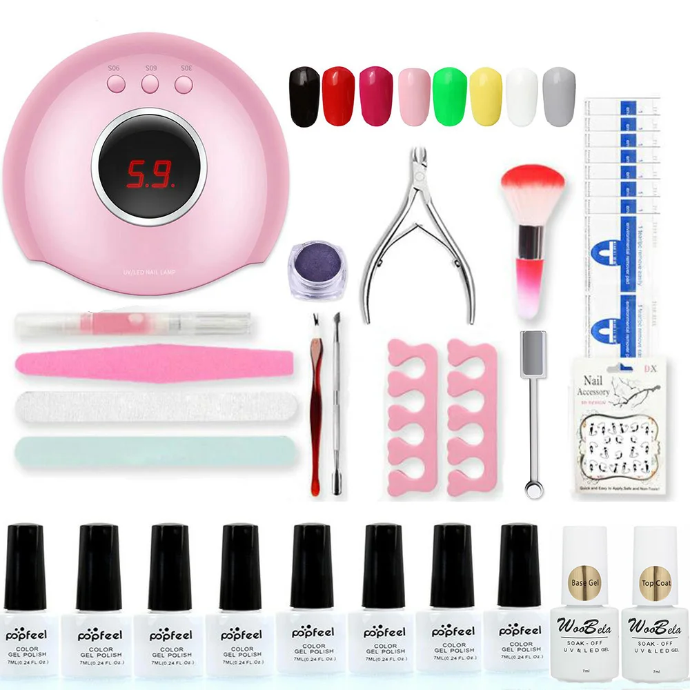 

Nail Art Tools Manicure Set LED UV Nail Lamp Set with Magnetic Cateyes Powder & 8 Colors Gel Nail Polish