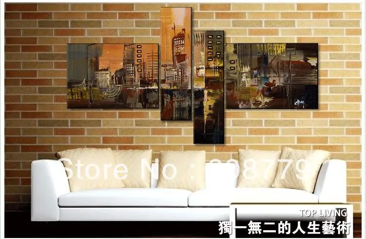 

Hand-painted Oil Painting Modern Architecture Household Adornment Abstract Warm Color Small Villages and Towns