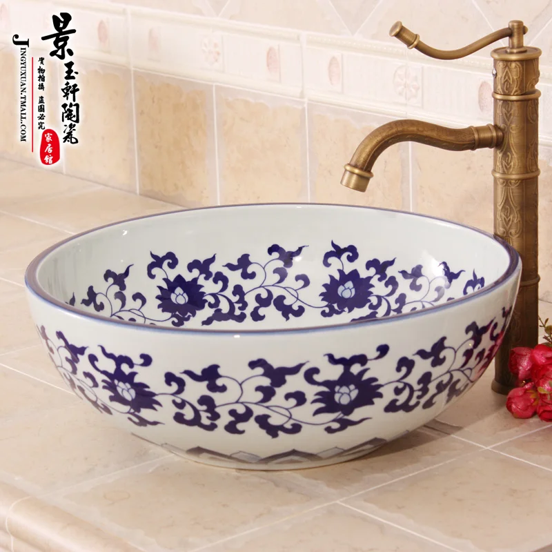 Art hand paint jingdezhen blue and white porcelain ceramic wash hand basins for bathroom Art hand paint jingdezhen blue and white porcelain ceramic wash hand basins for bathroom