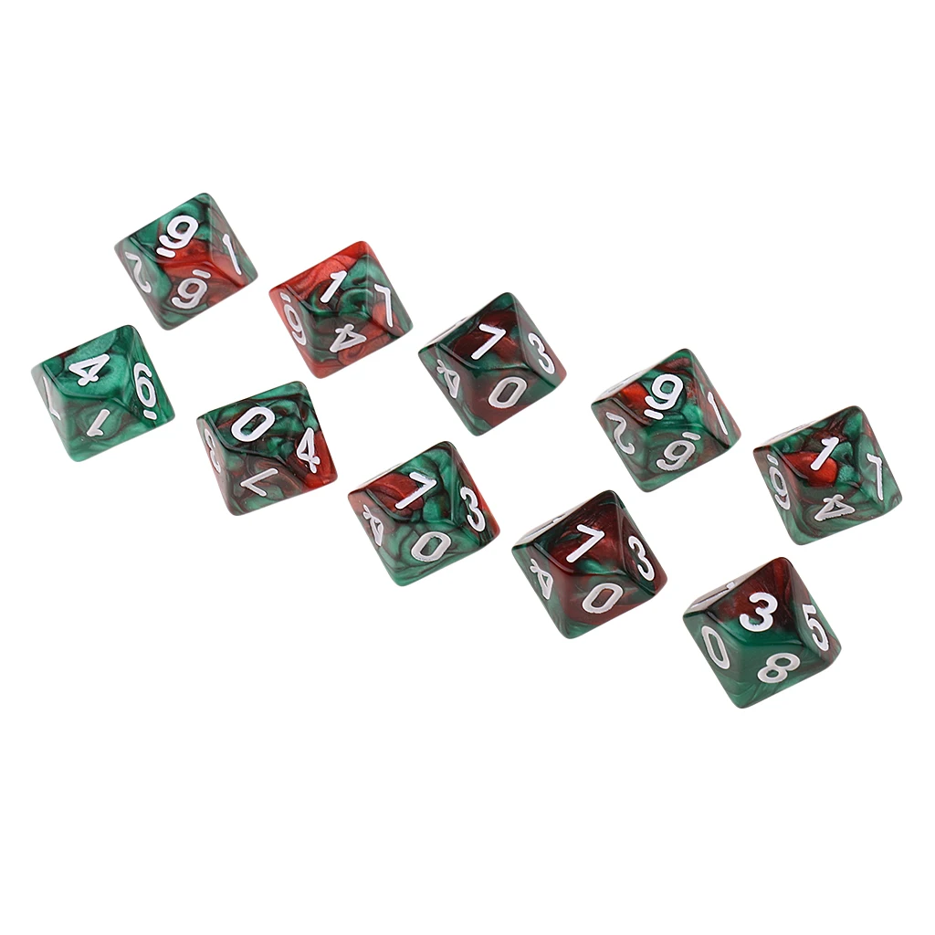 10pcs 10 Sided D10 Polyhedral Dice Double Color for DND RPG MTG Board Game Accessories