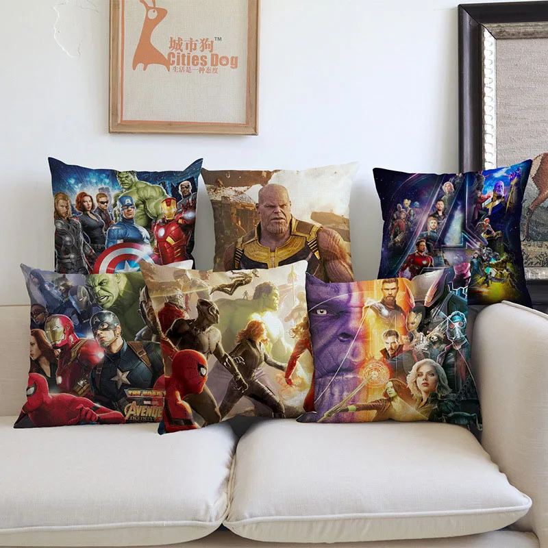 

Avengers 3 Infinity War Persona Thanos Superhero Iron Man Spiderman American Captain Pillow Case Home Decoration Cushion Cover