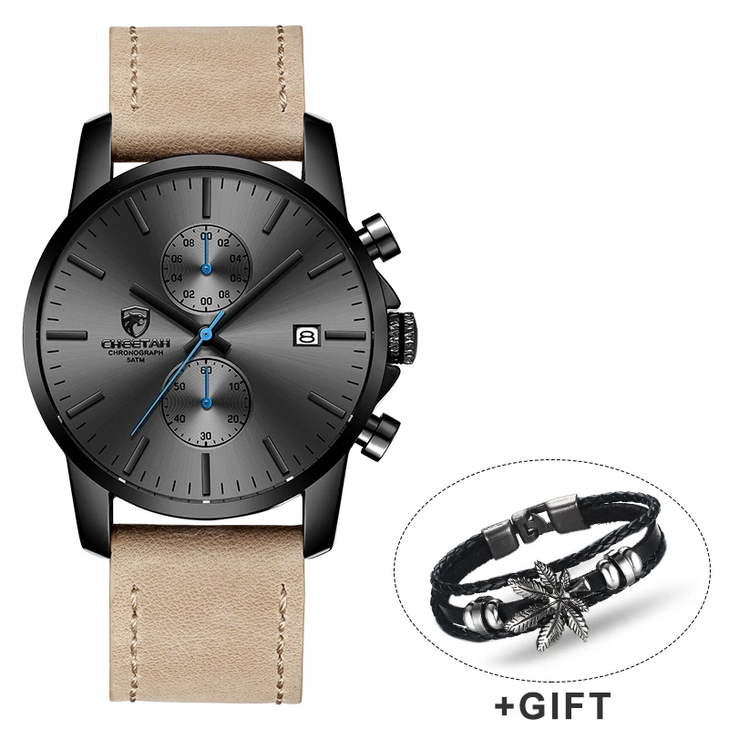 2019 الرجال ووتش الفهد العلامة التجارية الأزياء الرياضية ساعات كوارتز رجل جلد للماء كرونوغراف ساعة الأعمال Relogio Masculino
