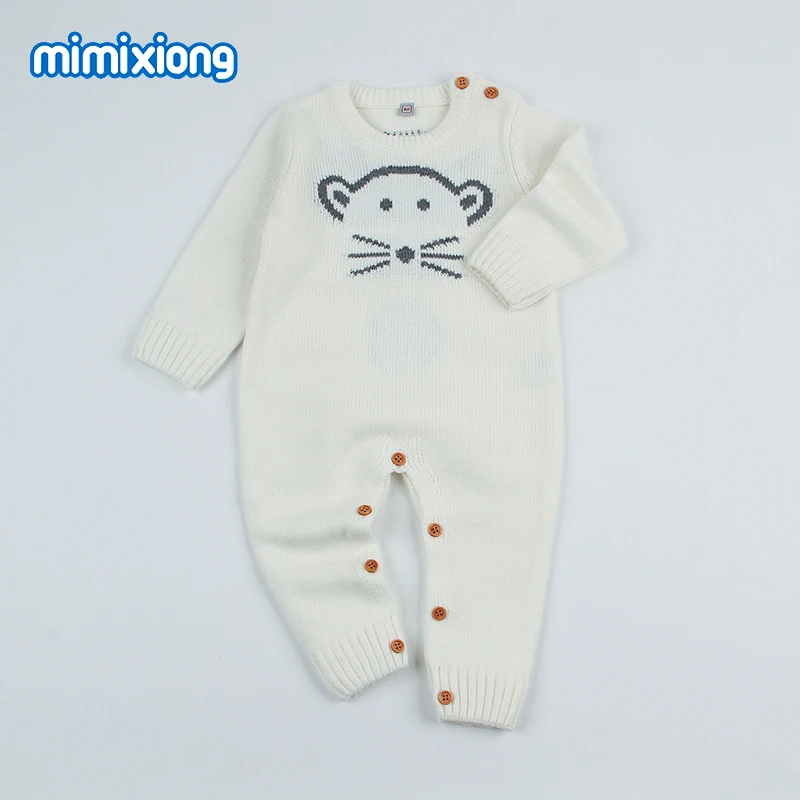 De moda bebé niño mameluco divertido Oso de dibujos animados de punto recién nacido Bebes chica monos primavera overoles para niños de una pieza de ropa