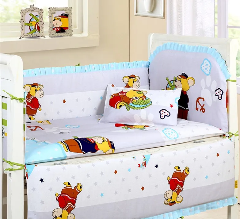 

Promotion! 6pcs Cartoon baby bedding set baby bed cuna crib bumper ,include (bumpers+sheet+pillow cover)
