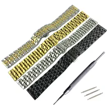 HQ Stainless Steel Watchband 20mm 22mm 24mm Silver Solid Link Watch Band Strap Replacement Bracelet for Men Women + Tool 20 22mm silver stainless steel fold over clasp replacement solid link bracelet men wrist watch band strap 2 spring bars