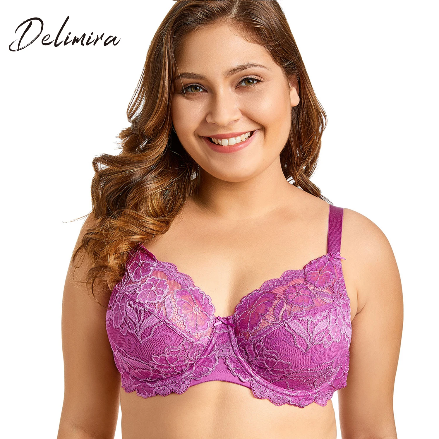 Goede Delimira Vrouwen Volledige Dekking Beugel Non Schuim Plus Size Bloemen Kanten Beha