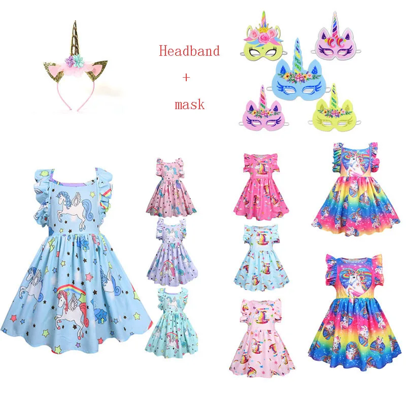 

Kids Baby tutu Dress Unicorn Costumes for girls Children Party Dresses Clothing Princess cosplay Dress headband and mask