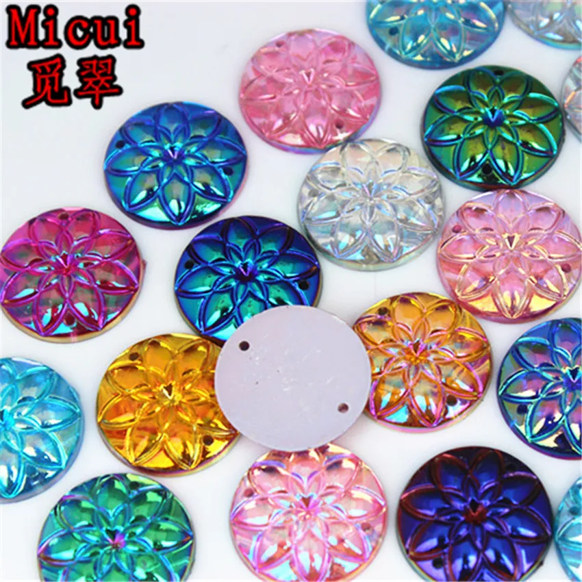 Micui 50PCS 20mm AB Round Flower Acrylic Rhinestones Crystal Flat Back Beads Sew On Stones For Clothing Craft Decoration ZZ547 |