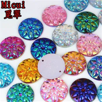 

Micui 50PCS 20mm AB Round Flower Acrylic Rhinestones Crystal Flat Back Beads Sew On Stones For Clothing Craft Decoration ZZ547