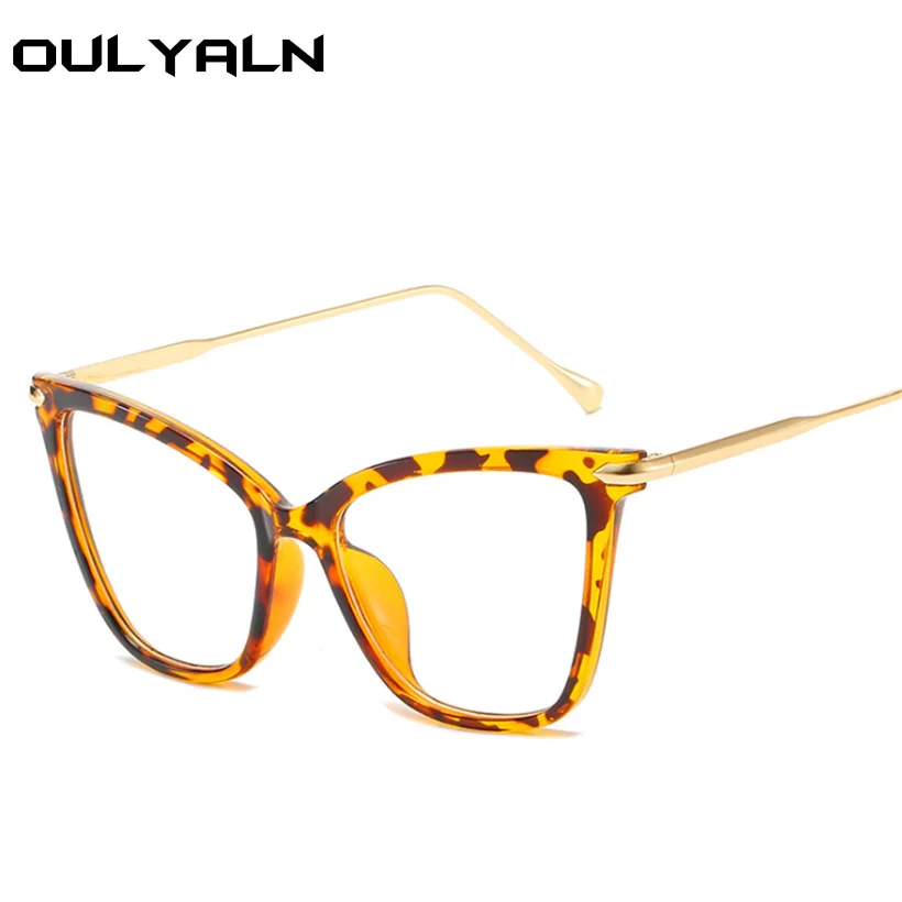 

Oulylan Lady Cat Eye Glasses Frames Women Brand Desinger Optical Eyeglasses Transparent Metal Frame Myopia Vintage Eyewear
