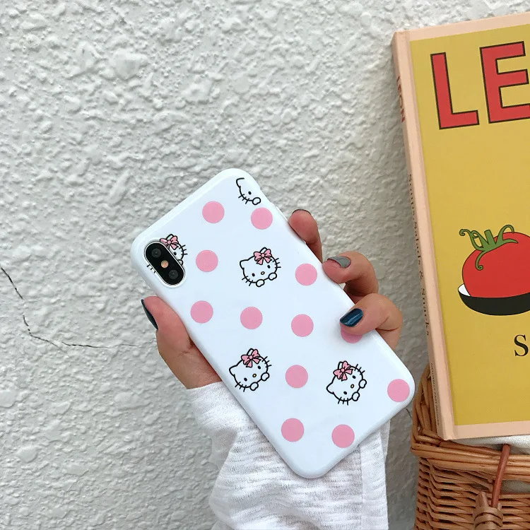 Kawaii Hello Kitty Pink Wave Point Phone Case For iPhone X XS Max XR 6 Puls 7 8 Lovely Dog Glossy Soft Silicon Back Cover |
