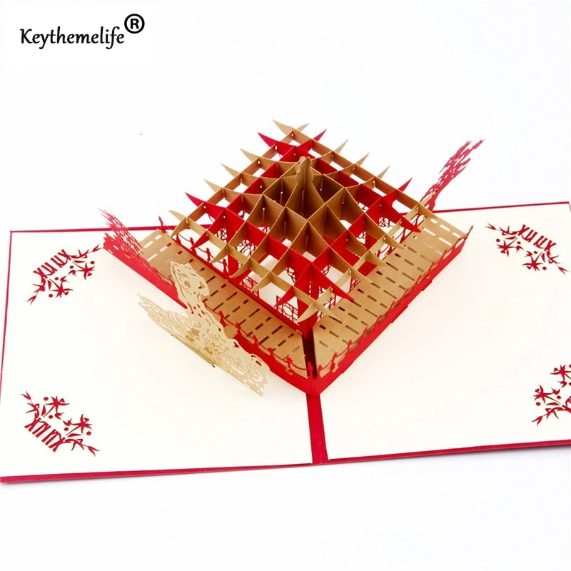  Keythemelife 3D Card Invitations Chinease Gift Suzhou Garden pop up Paper Greeting Postcards for Ho - 32737287407