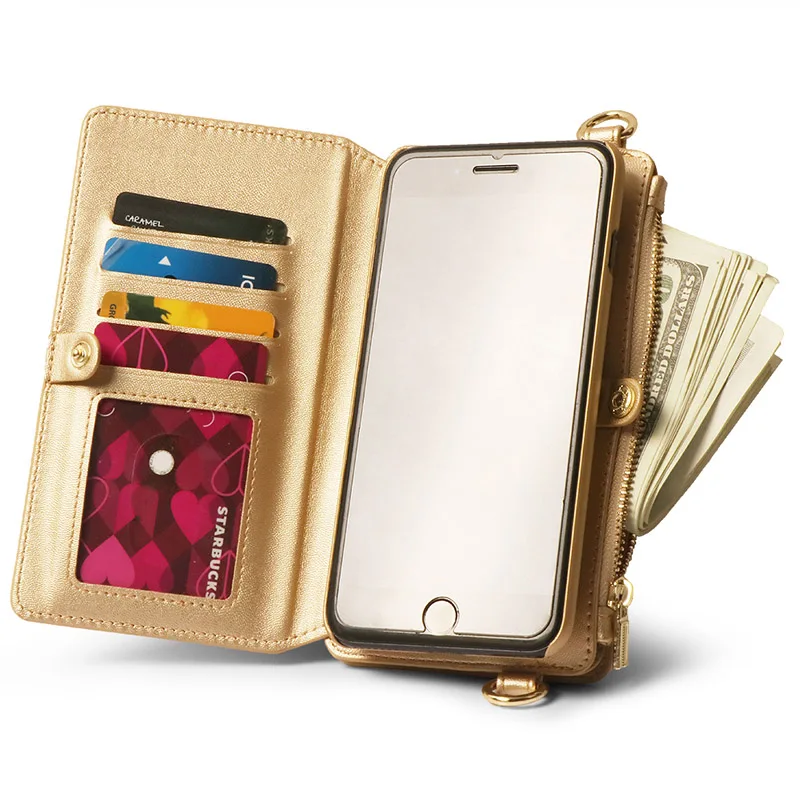 Жемчуг Angeli Стильный чехол-бумажник из искусственной кожи случаях для Iphone 6 6S 7 8 Plus X XS флип отойти чехол браслет-кошелек карты карман - Цвет: gold iphone 6Splus