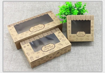 

3 size Kraft Paper Box With PVC Window Cookies Cake Box Candy Chocolate Box Gift Box 100pcs/lot Free shipping