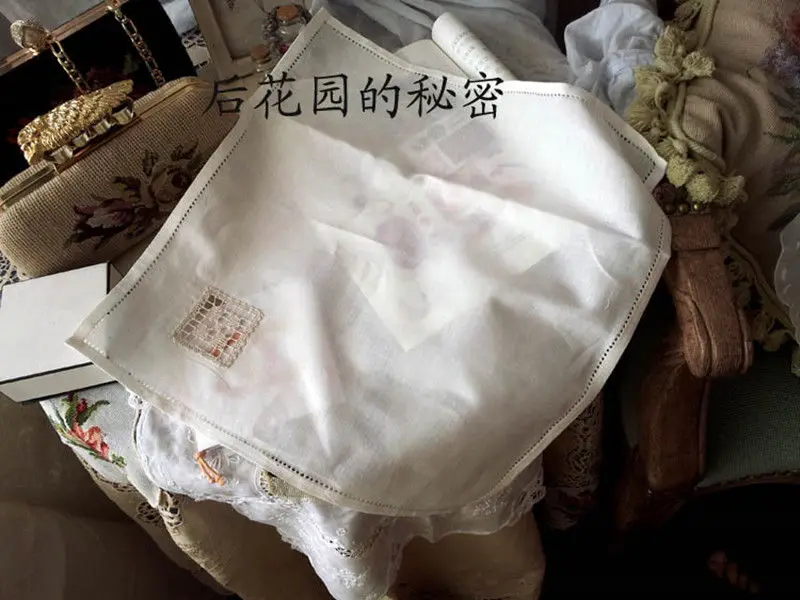 4pcs Vintage Ivory hand Embroidered Linen Placemats table napkins