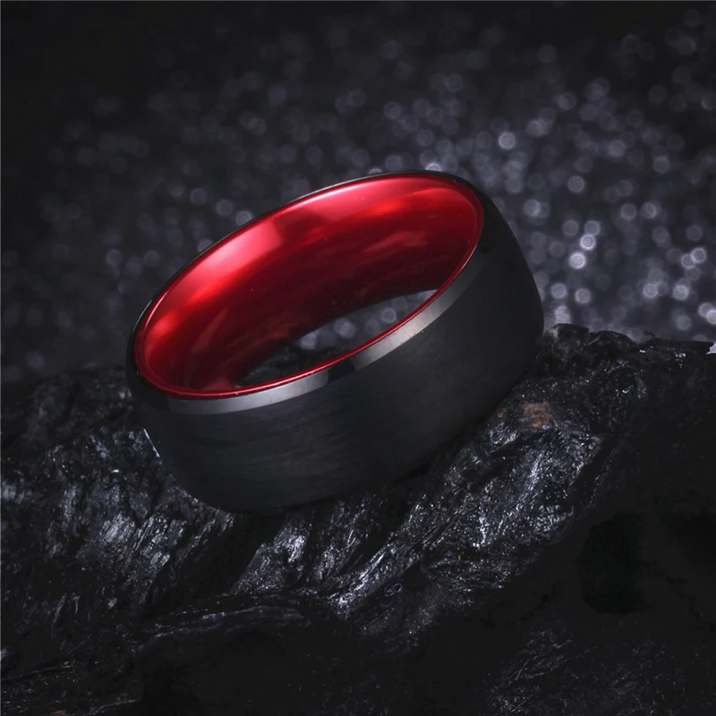 8 мм черный и красный цвет матовый купол вольфрам карбида кольцо комфорт подходит для мужчин Обручальное прохладный летний палец ювелирные изделия размеры от 9 до 13