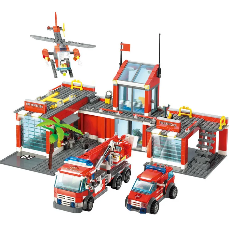 Najtaniej 774 sztuk City Fire Station Building Blocks ustawia wóz strażacki Fighter Technic ciężarówka cegły samochodowe Playmobil LegoINGLs zabawki dla dzieci